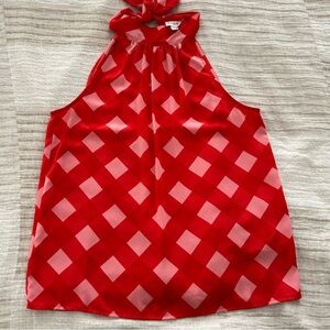 J. Crew Red and Pink Checkered Gingham Halter Blouse